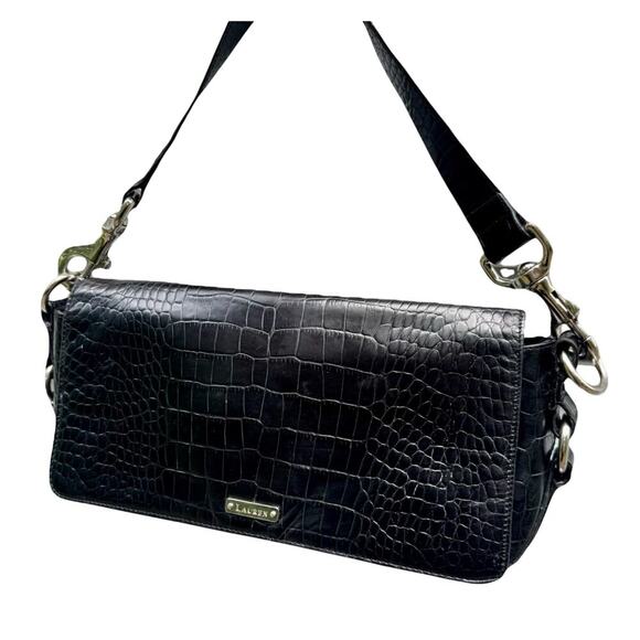 Ralph Lauren Vintage Alligator Embossed Shoulder Bag | Designer Y2K Fall Staple - Picture 1 of 16